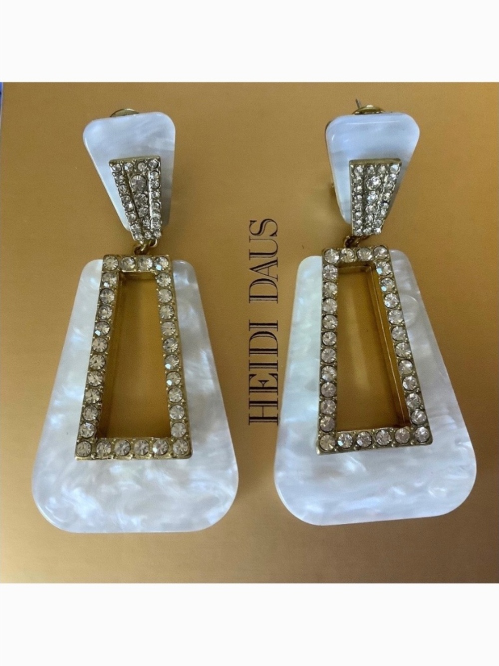 Heidi Daus To The Hamptons Resin Crystal Drop Earrings White Omega Backs